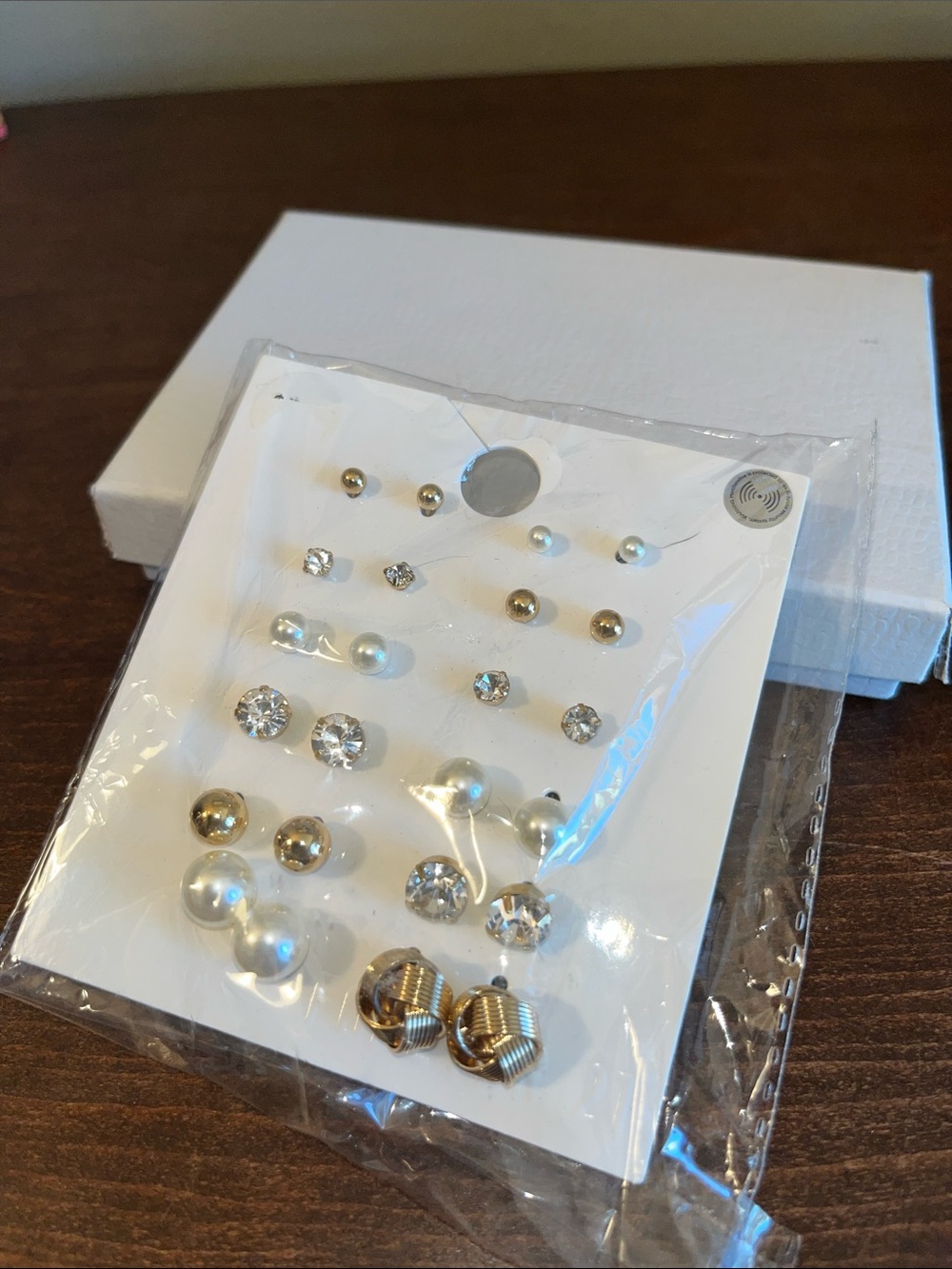 Gold and White Multi-Pair Stud Earring Set